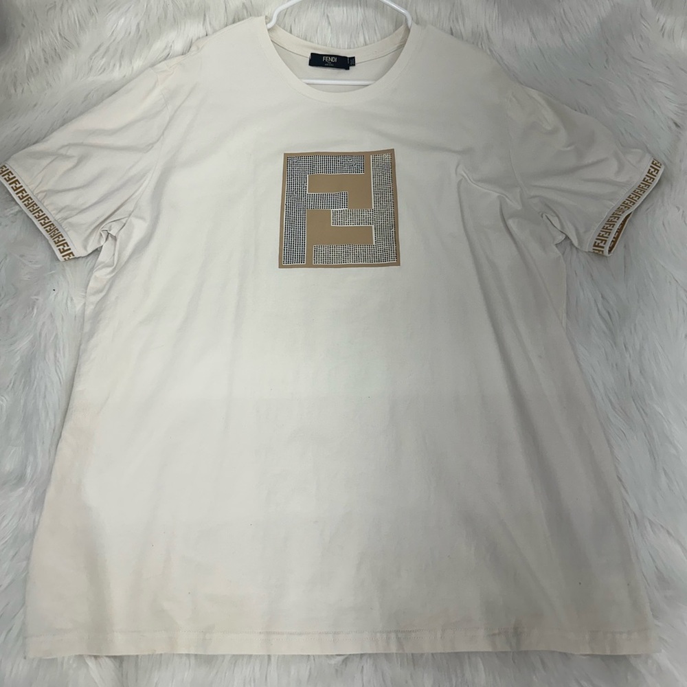 Fendi Ivory Tee with Metallic Gold Detailing